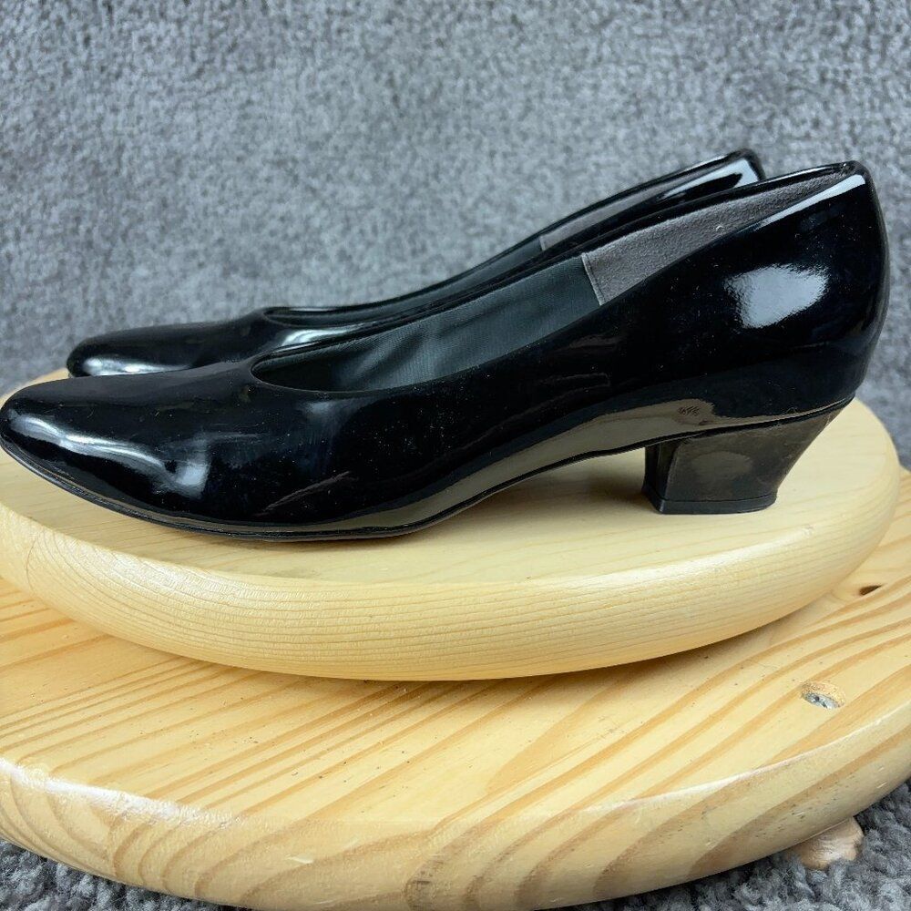 Bates Shoe High Gloss Pump Womens Size 8.5 Narrow Black Leather Made in USA